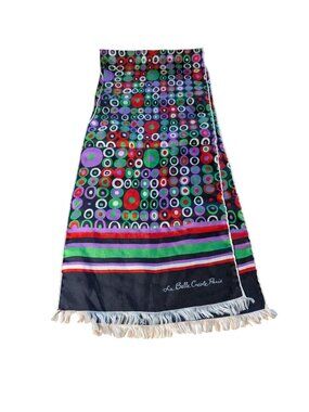 La Belle Créole Paris Multicolor Fringe Scarf With Geometric & Striped Design